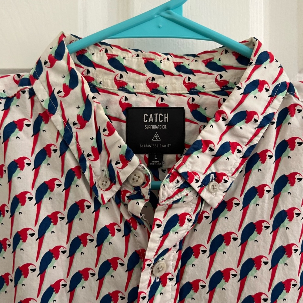 Parrot Pattern Button Up Short Sleeve Shirt